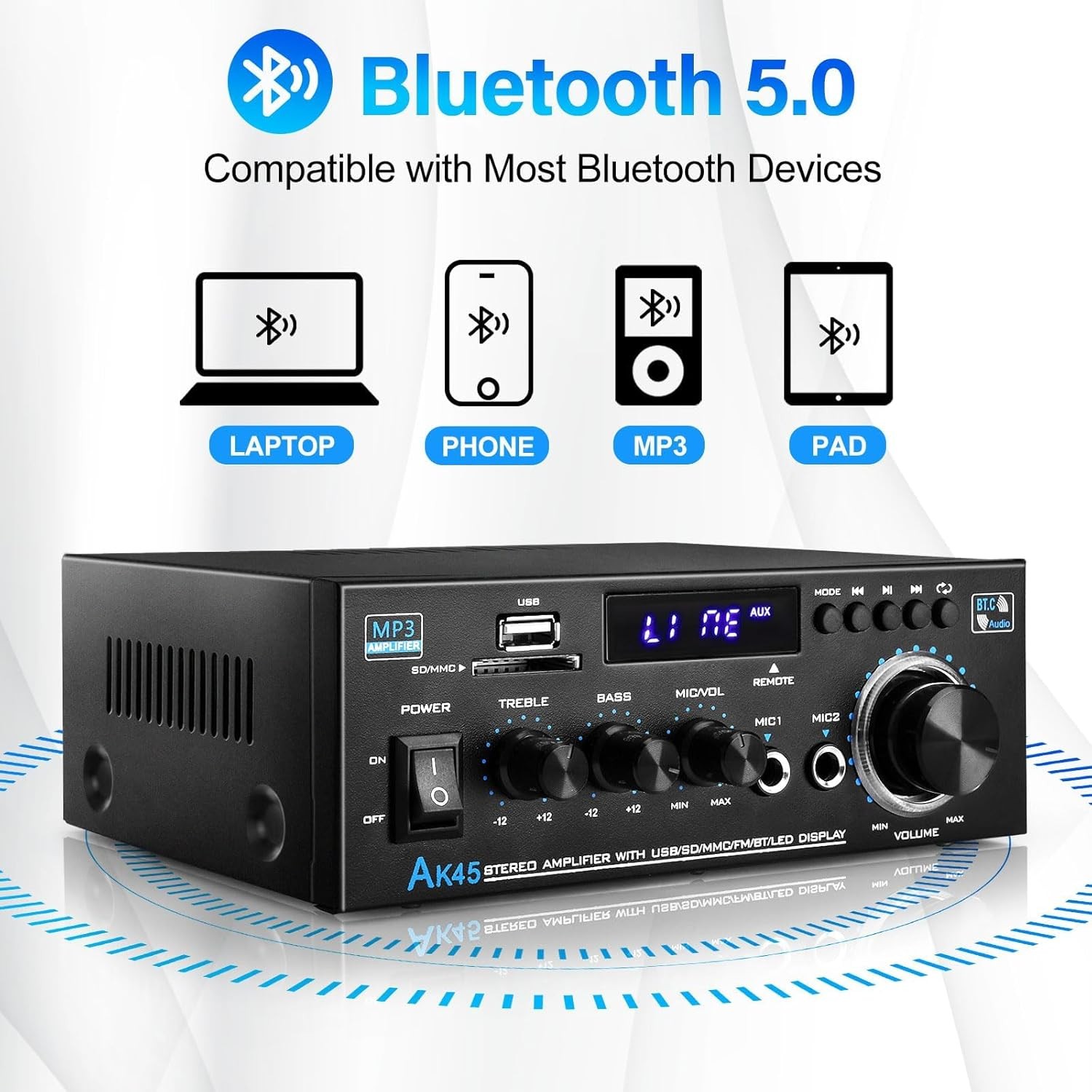 Stereo Receiver & Amplifier Home Audio Amp, AK45 Bluetooth Receiver for Home NEW