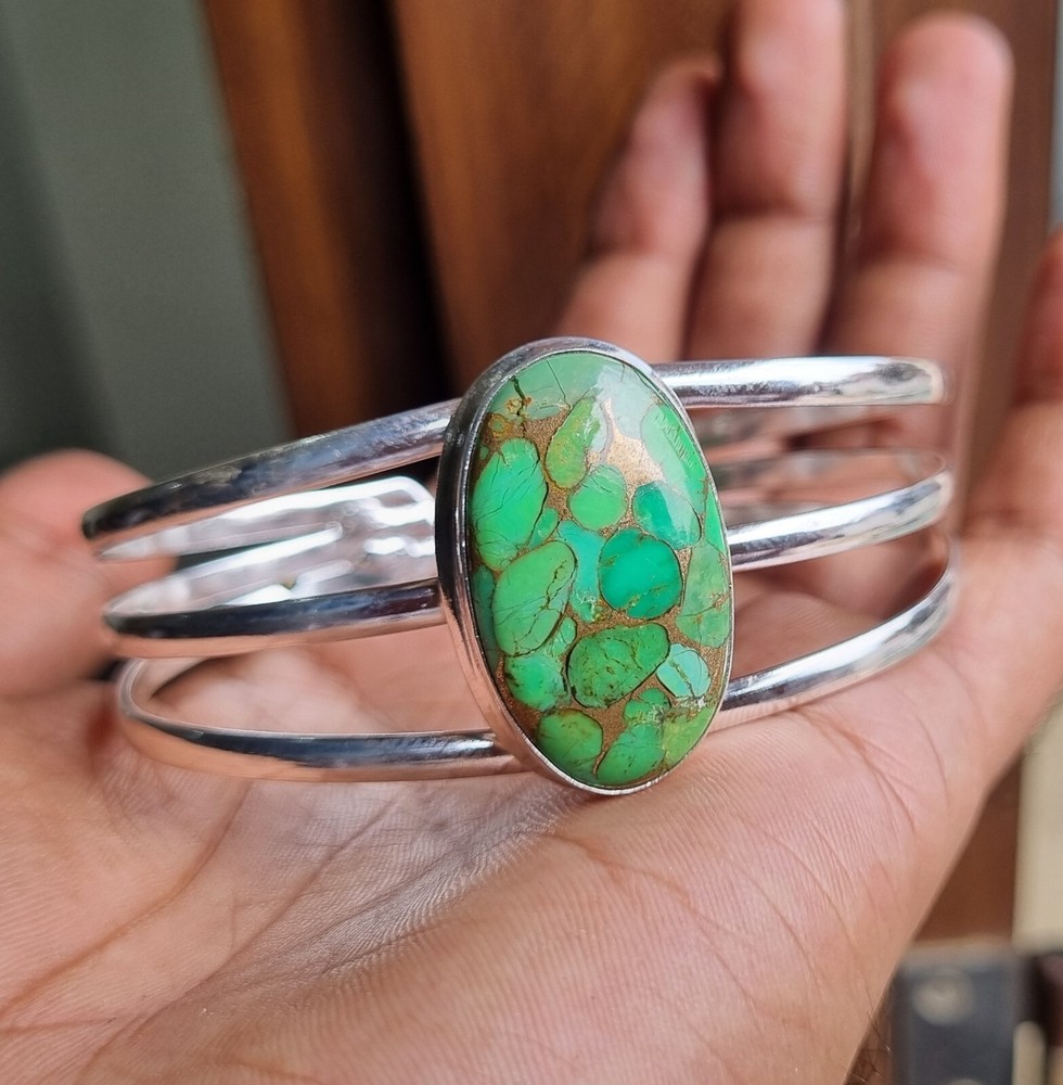 Green Copper Turquoise Bangle 925 Sterling Silver Handmade Gift Bangle Gift Her