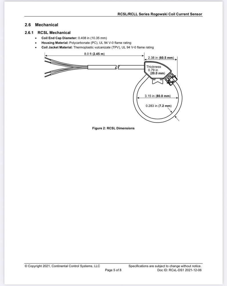 CCS RCLL-4.7-2000 Rogowski Coil Current Transformer