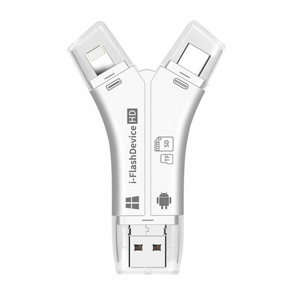 4 in 1 Flash Drive USB Micro SD&TF Card Reader Adapter for iPhone 8 Macbook WHT
