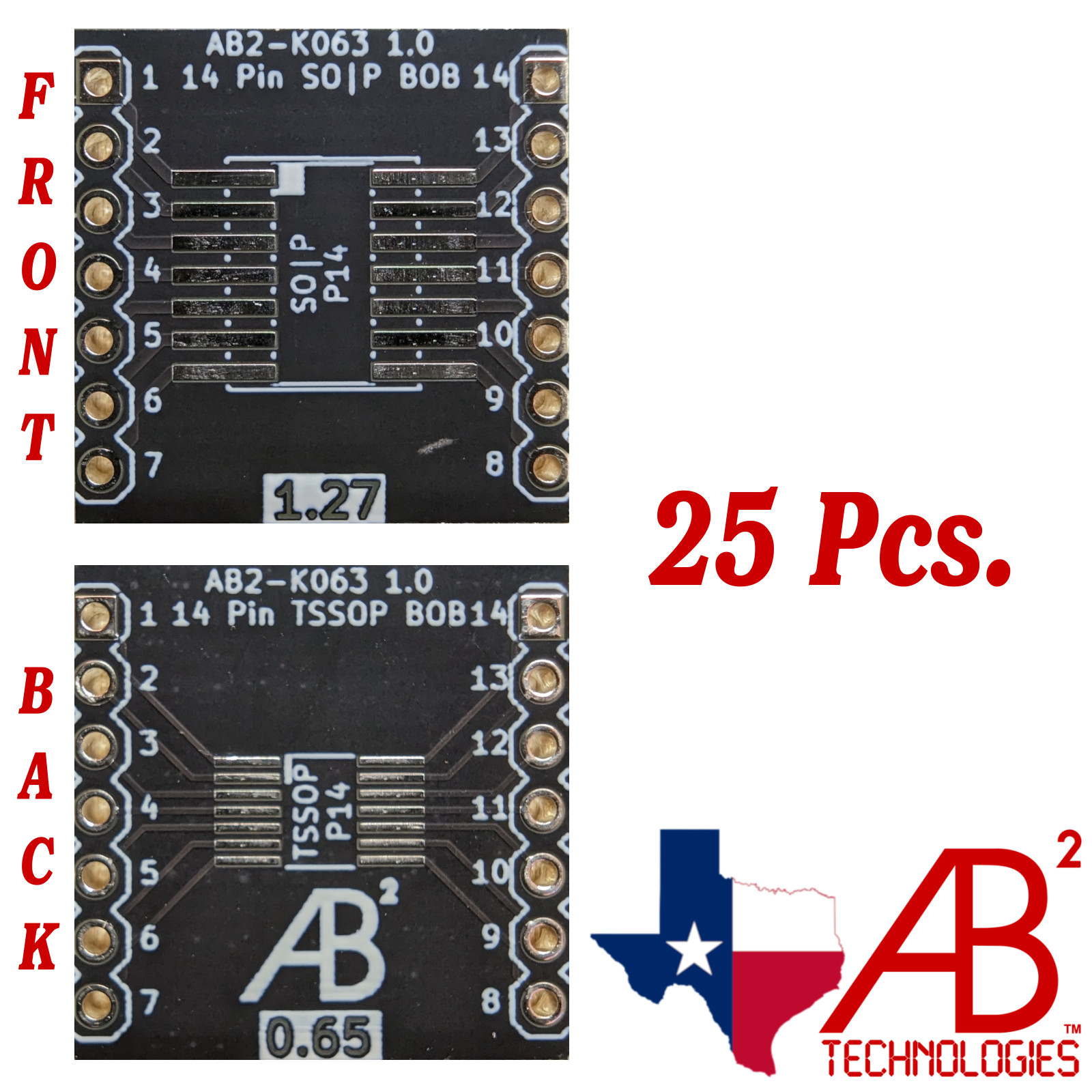 SOIC14 TSSOP14 Black PCB Adapter Boards for SMD to DIP Panel of 25