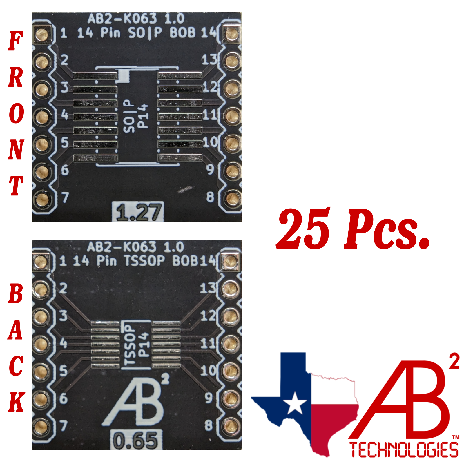 SOIC14 TSSOP14 Black PCB Adapter Boards for SMD to DIP Panel of 25