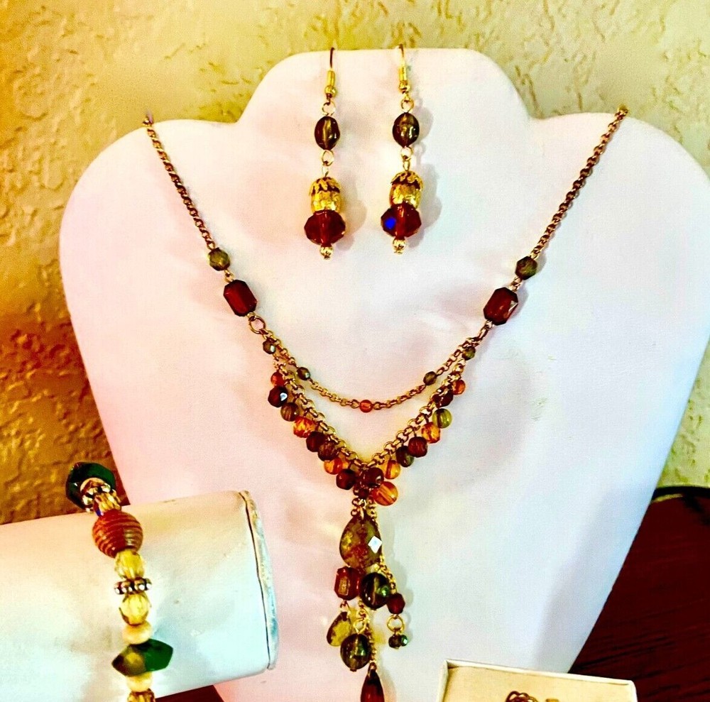 OOAK Reinvented/Handcrafted Multicolored Crystal Beaded Drape Necklace Set