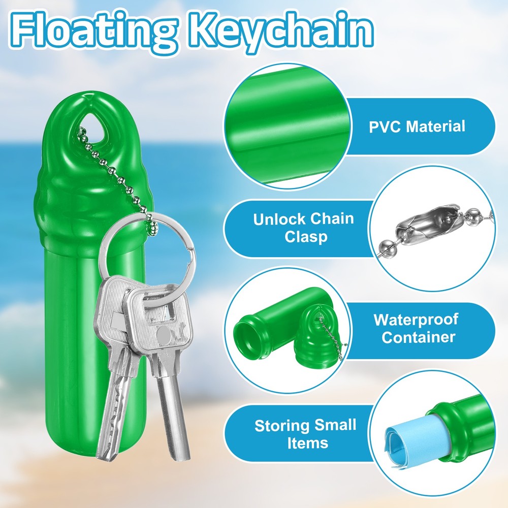 Floating Key Ring Keychain with Waterproof Container, Green