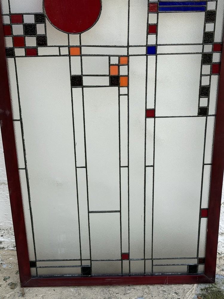 After FRANK LLOYD WRIGHT Beautiful Stained Glass Window Panel 40” Suncatcher