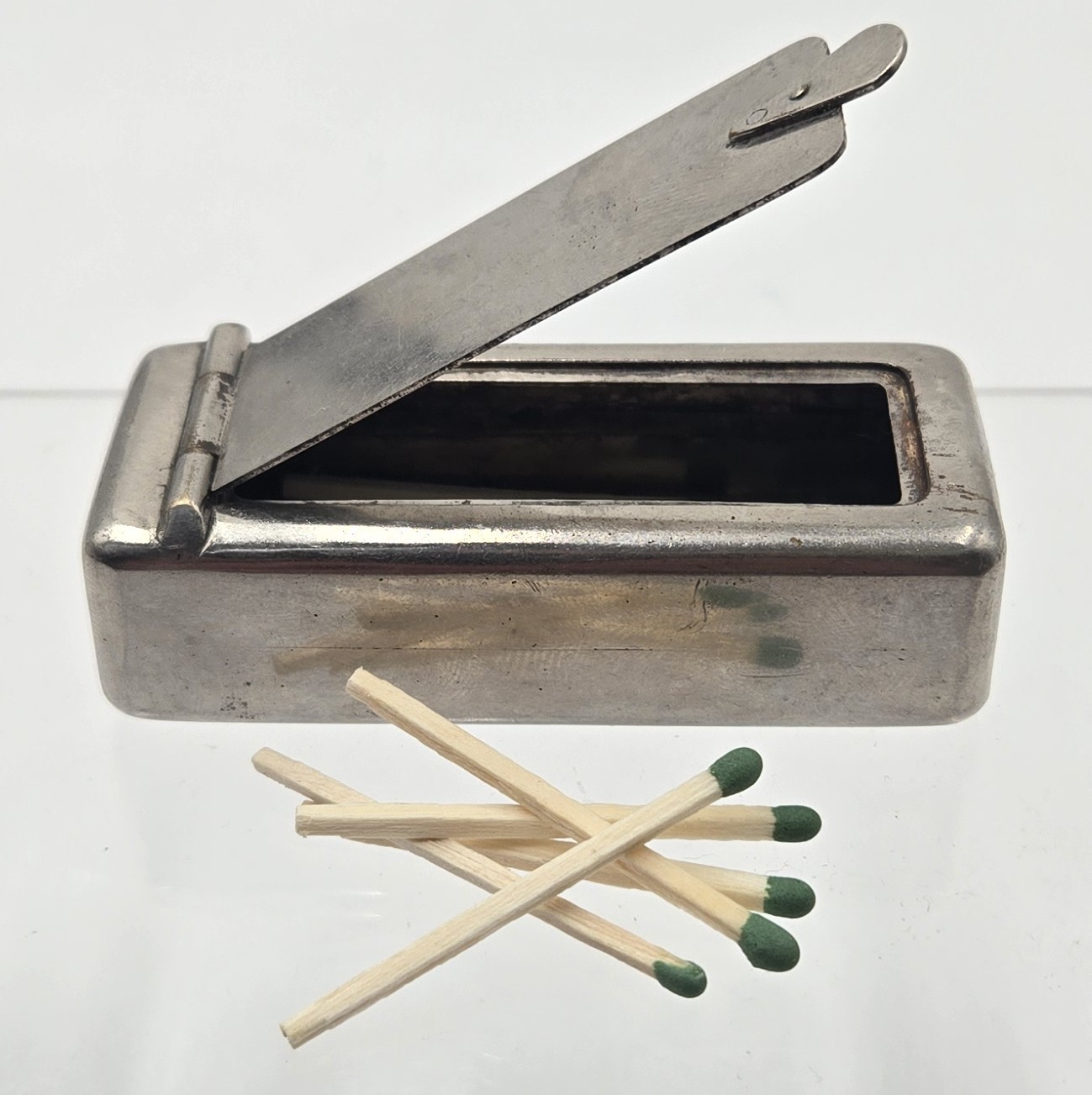 WWI Era Nickel-Plated Brass Trench Vesta Case – Rare Match-Holder Lid – MINT...