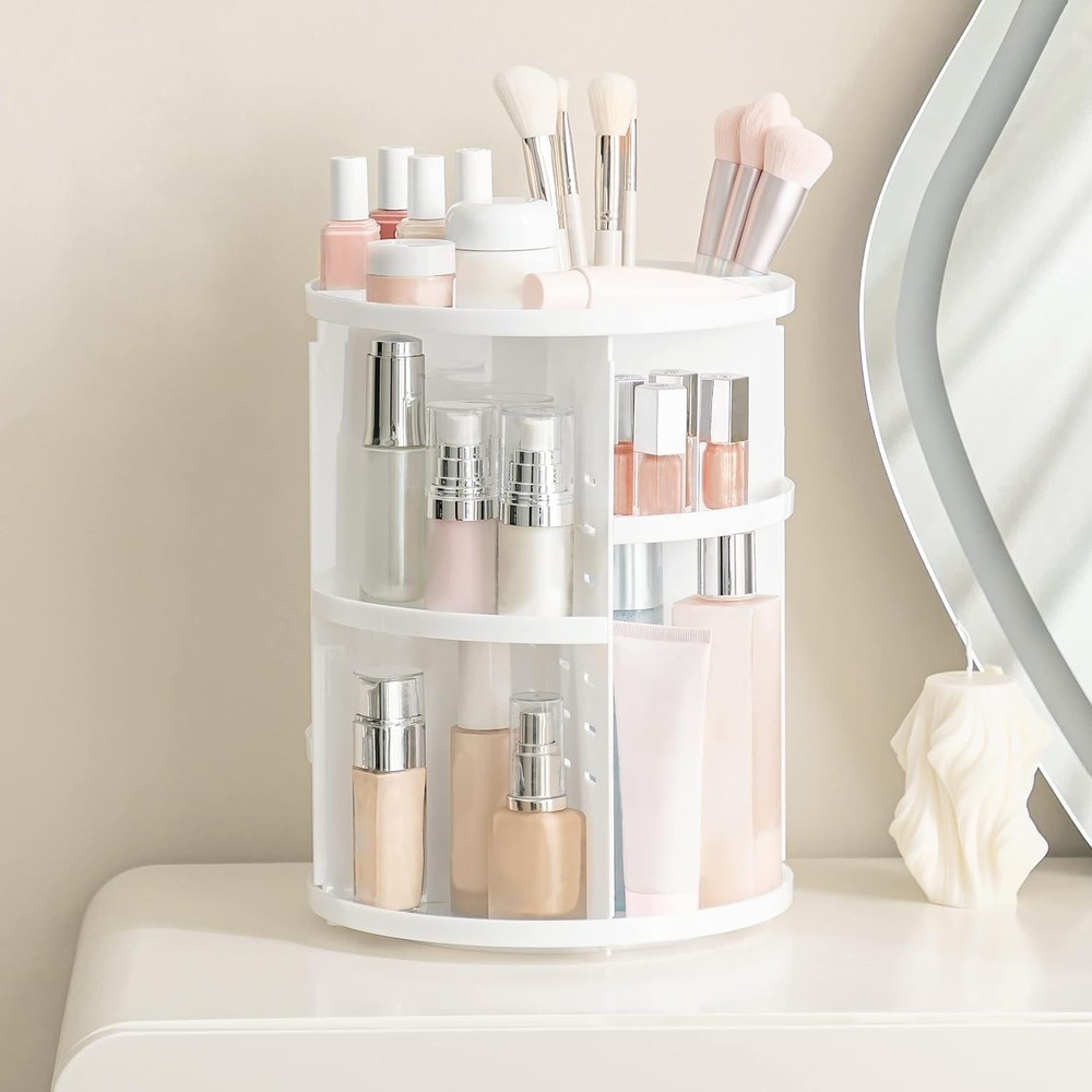 HBlife 360 Rotating Makeup Organizer Adjustable Carousel Large Large, White