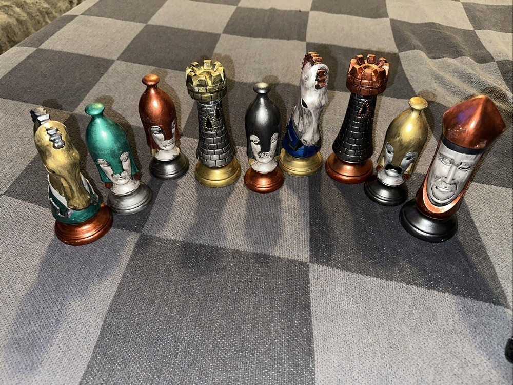 Duncan Ceramic Vintage Large Chess Set Hand Painted 9 Piece