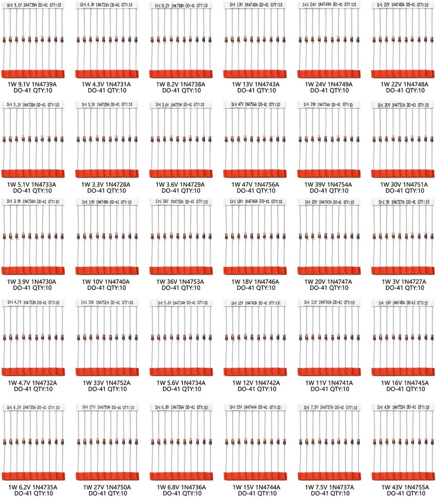 Chanzon 30 Values 300pc 1W Zener Diode Assorted Kit