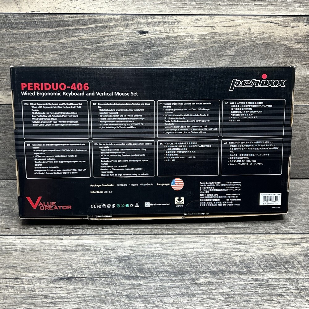 Perixx PERIDUO-406 Wired Mini Adjustable Split Keyboard with Vertical Mouse