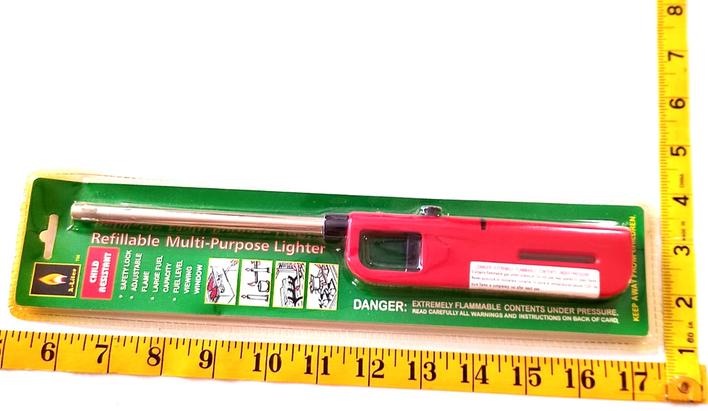 Refillable multi-purpose utility lighter sealed child resistant in red