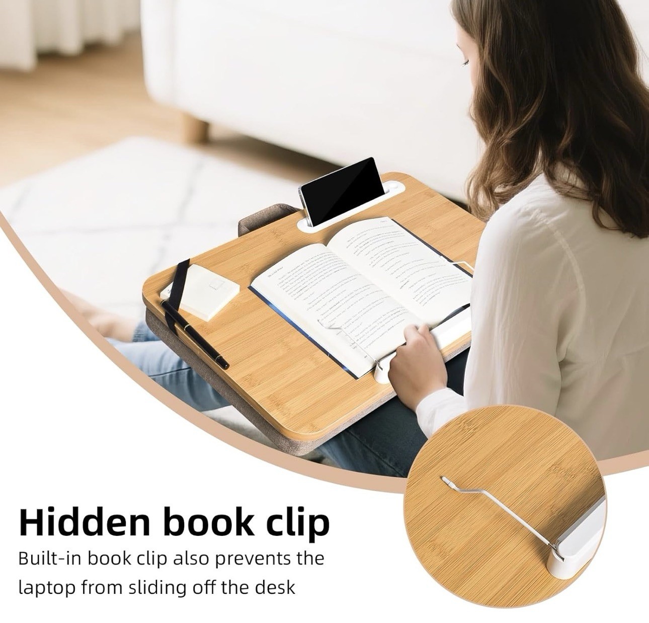 Wishacc Portable Bamboo Lap Desk Laptop Stand Working w/Handle Home Office Wood