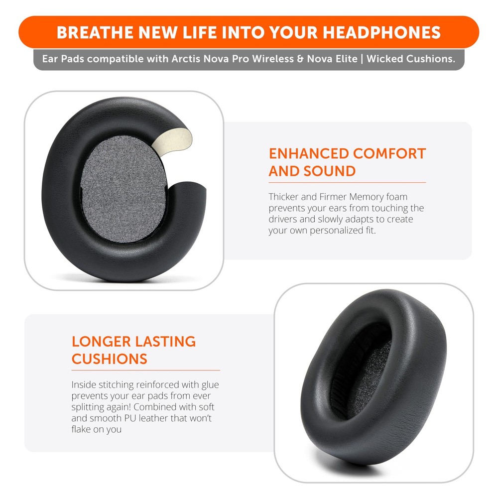 WC PadZ Nova Pro Wireless & Elite - Replacement Earpads for Black