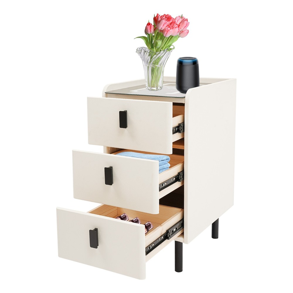 3 Drawers Smart Bedside Table Small Nightstand Bedside Table w/Light & Wireless