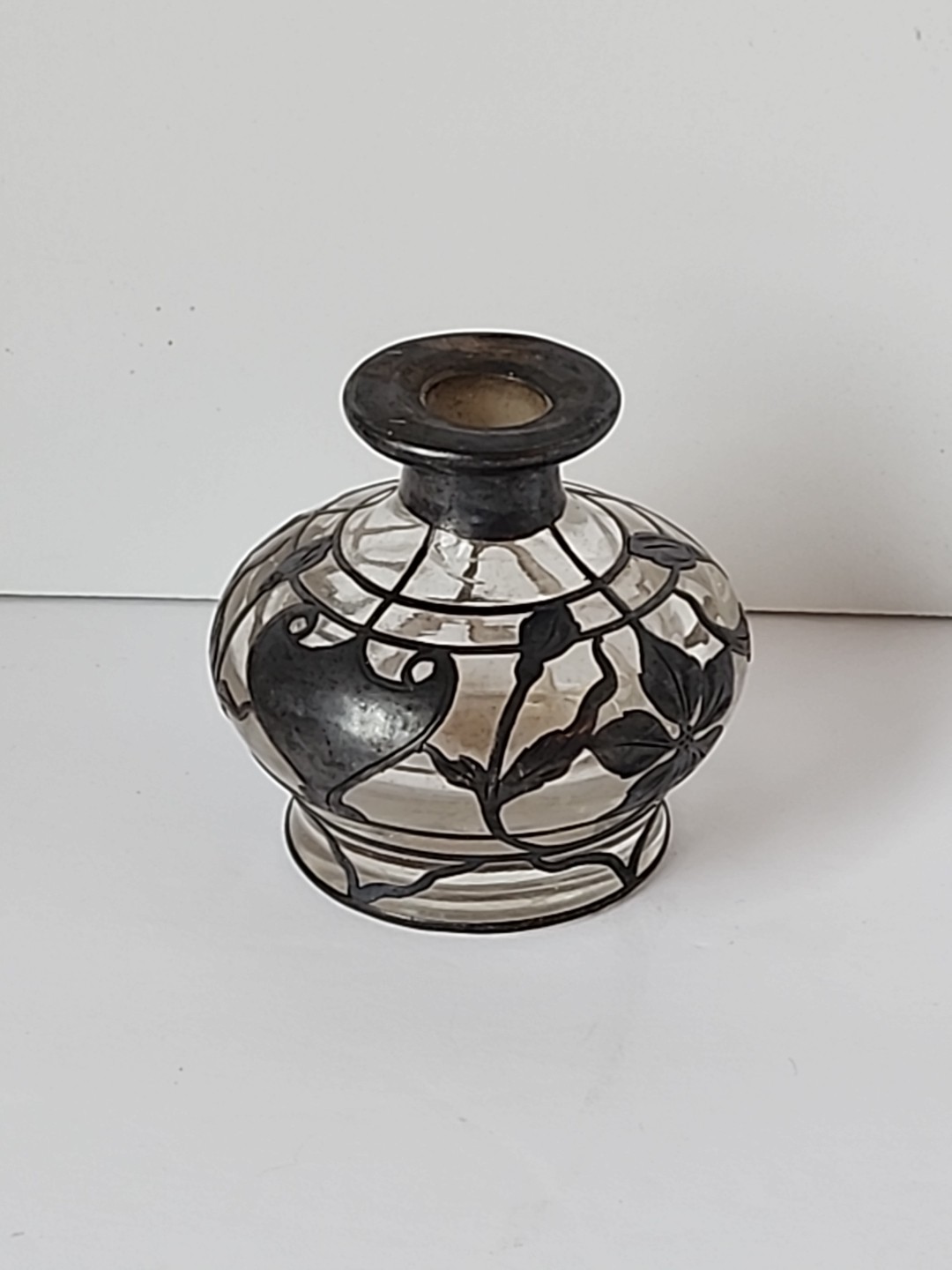 Antique Sterling Silver Overlay Art Nouveau Perfume Bottle No Stopper READ