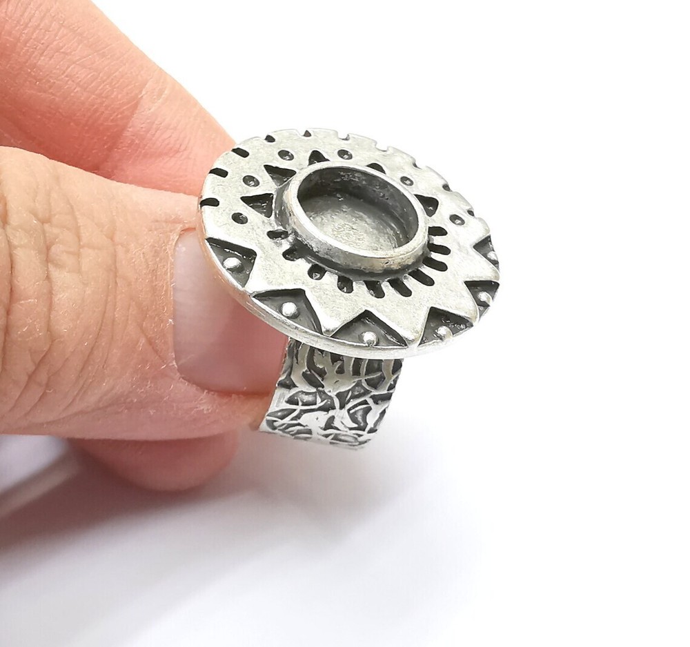 Silver Ring Blank Setting, Cabochon Mounting, Adjustable Resin Ring Base Bezels