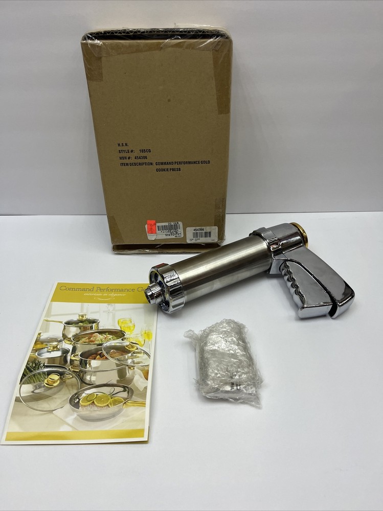 NEW COMMAND PERFORMANCE GOLD COOKIE PRESS WITH SHAPE PLATES HSN
