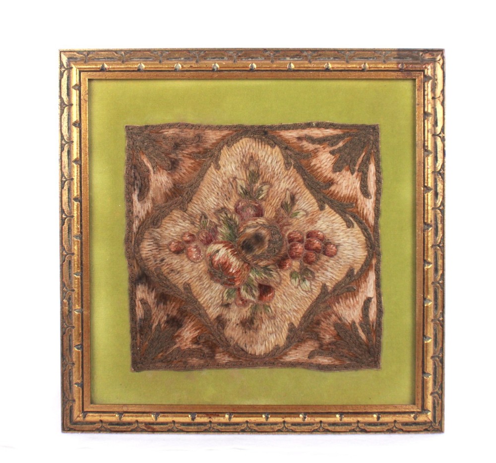Antique Needlepoint Fabric Weave Framed