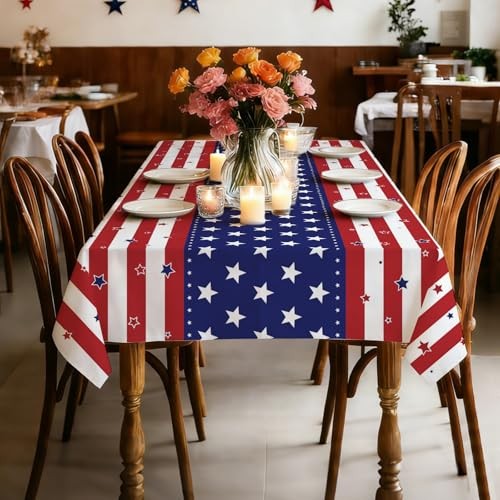 8 Pack American Flag Plastic Tablecloth 54" x Rectangle American Flag Style