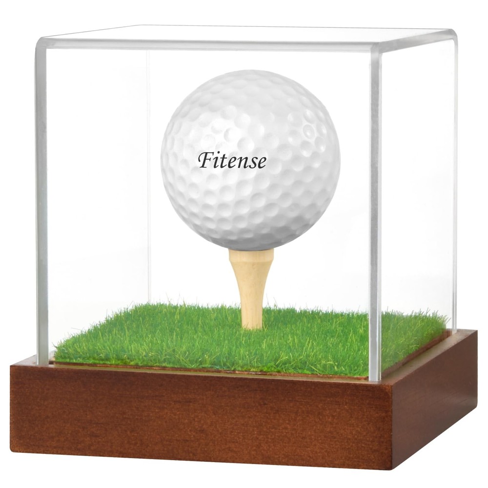 Golf Ball Display Case - Clear Acrylic Cube with Solid Wood Base & Tee, Anti-...