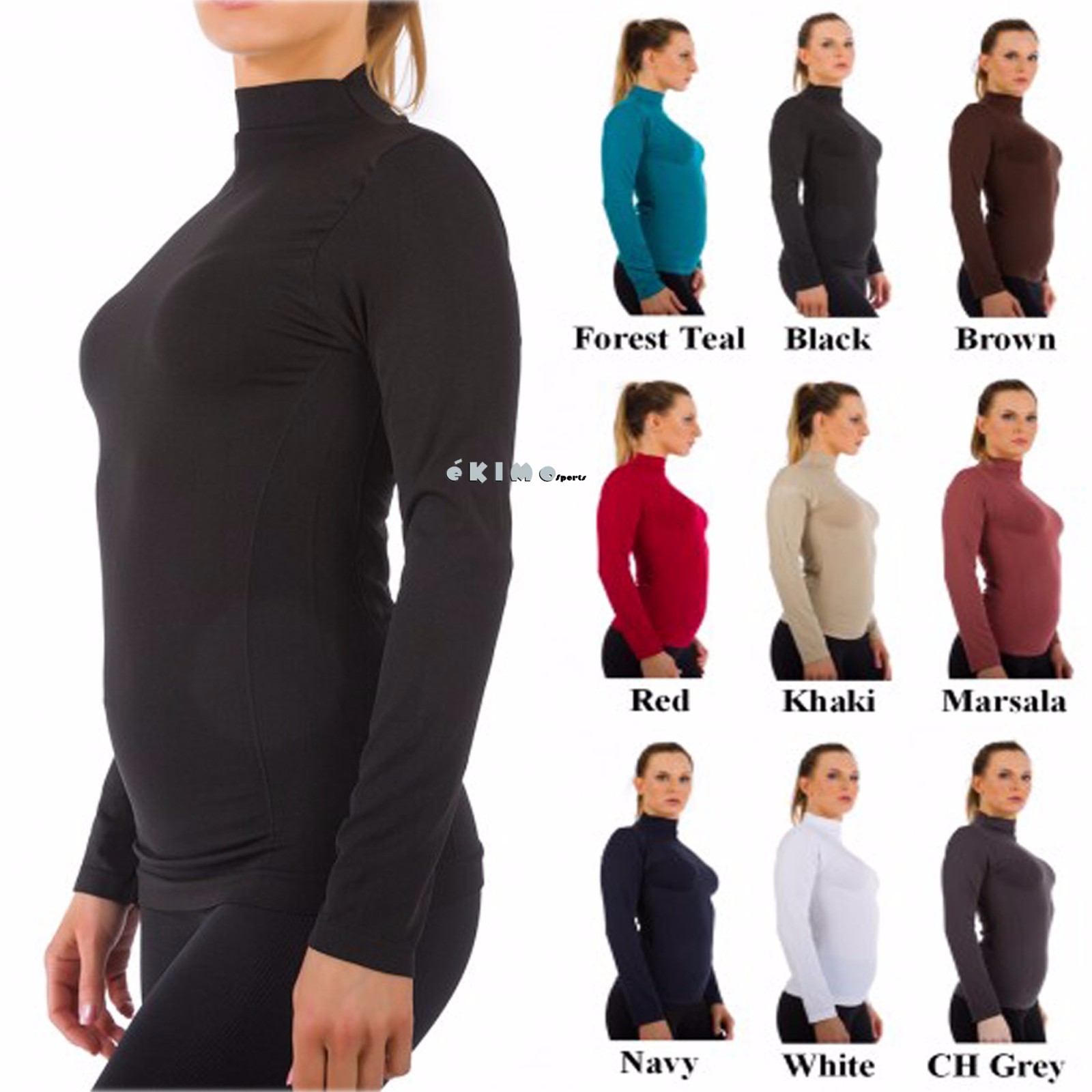 Women Mock Neck Long Sleeve Shirt Turtleneck Top Stretch Slim Fit Tee Shirt