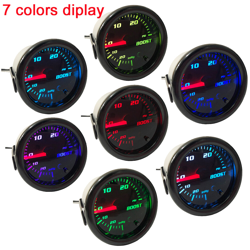 2"52mm 7Color Adjustment Boost Gauge 0-30PSI w/Manual Boost Controller Black