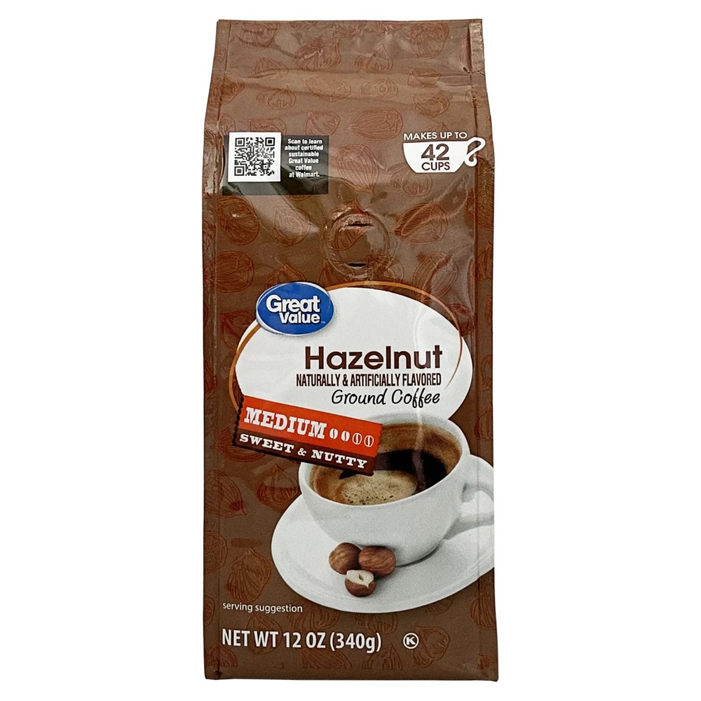 Great Value Hazelnut Medium Roast Ground Coffee, 12 oz, Bag