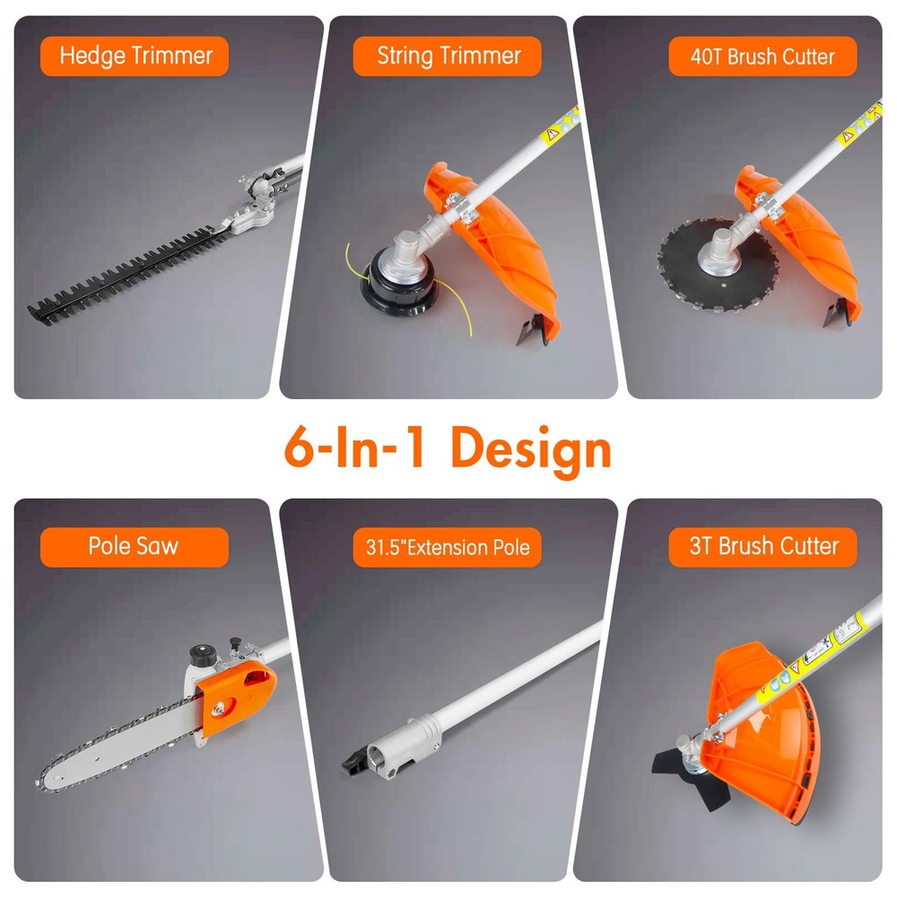 5-in-1 Multi-Functional Trimming Tools Gas Hedge Trimmer 52CC Weed Eater