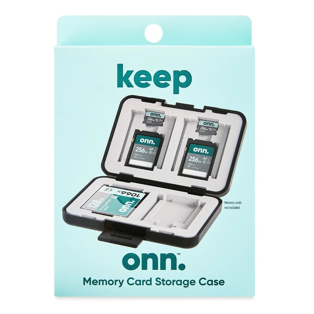 ONN Memory Card Storage Case Securely Store 12 SD/MicroSD/CF Cards Shockproof
