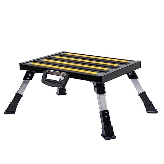 Steps, Foldable RV Step Stool with a Adjustable Height Step Black+yellow