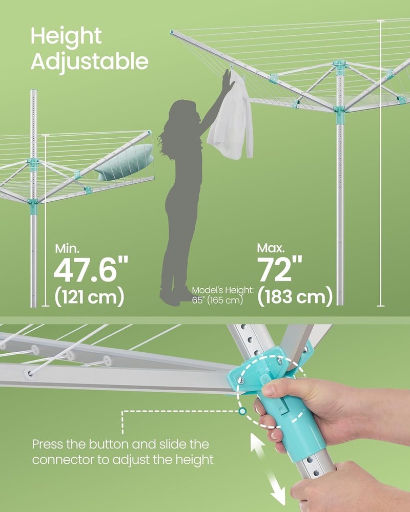 Umbrella Drying Rack, Retractable Outdoor Drying Rack, Height Adjustable, 164 ft