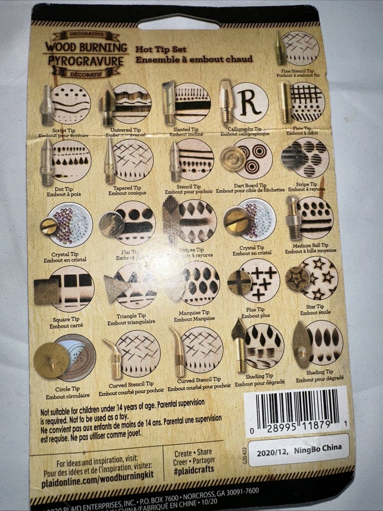 Plaid Decorative WOOD Burning Hot Tool Interchangeable Tip Set 26 PC