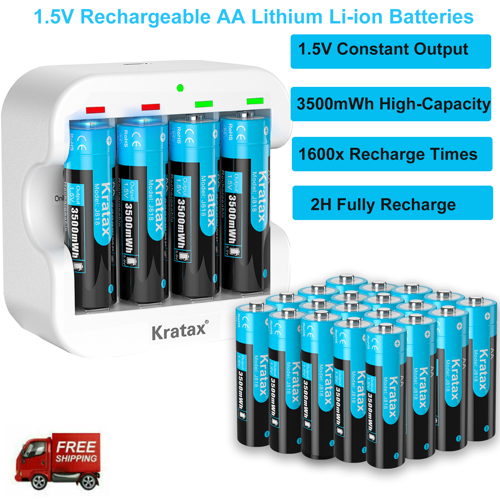 1.5V Rechargeable Lithium AA Batteries 350OmWh,USB Li-ion Battery Charger LOT