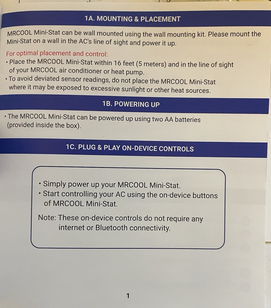 MrCOOL Mini Stat Thermostat for Ductless Mini-Split System ~ Model MS103WA~ NEW!
