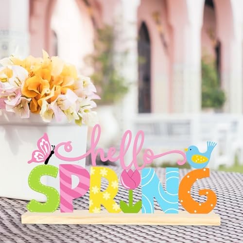 Metal Hello Spring Table Sign, Hello Spring Tabletop Decoration Hello.Spring