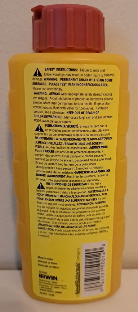 IRWIN Tools STRAIT-LINE 64902 Permanent Marking Chalk, 8-ounce, Red (64902)