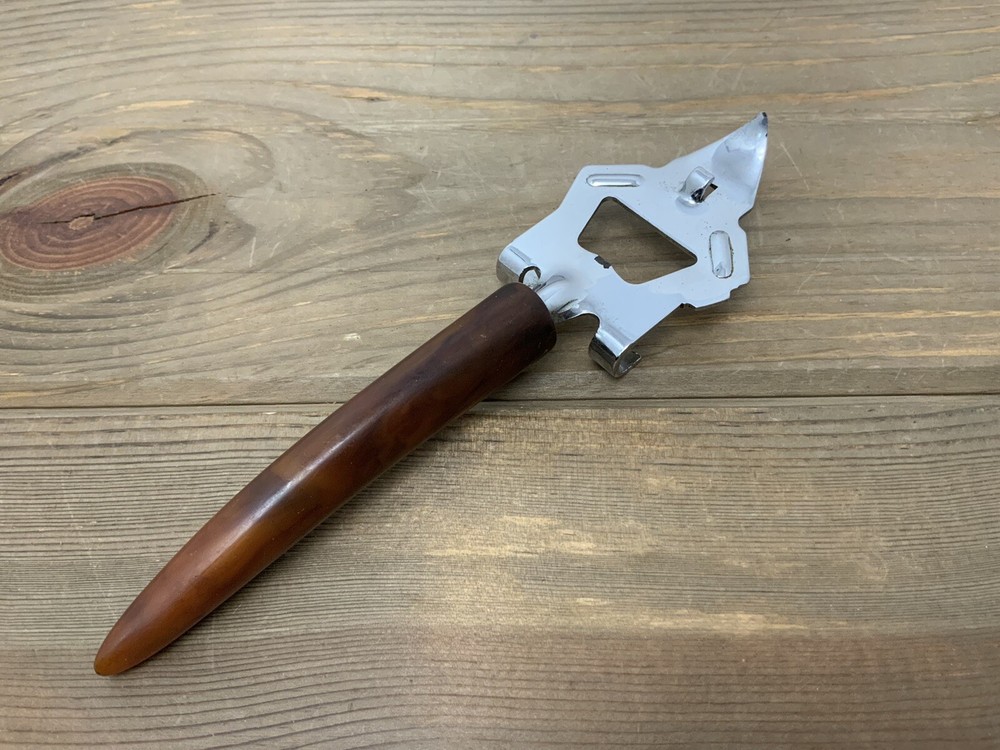 Vintage Can Bottle Opener Bakelite Handle Multi Purpose Gadget