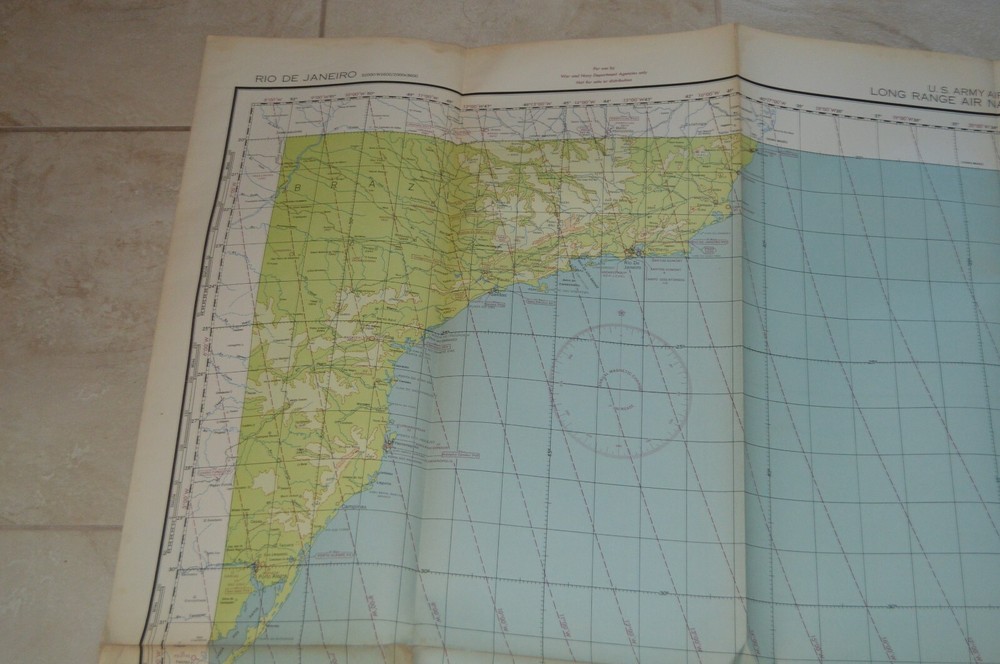 1944 US Army WWII Long Range Air Navigation Chart Topographic Map Rio De Janeiro