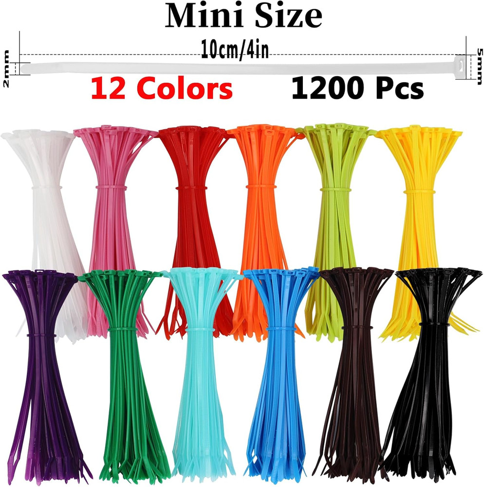 1200 Pieces Zip Ties, Multi-Purpose Assorted Colored Self-Locking Nylon Cable Zi
