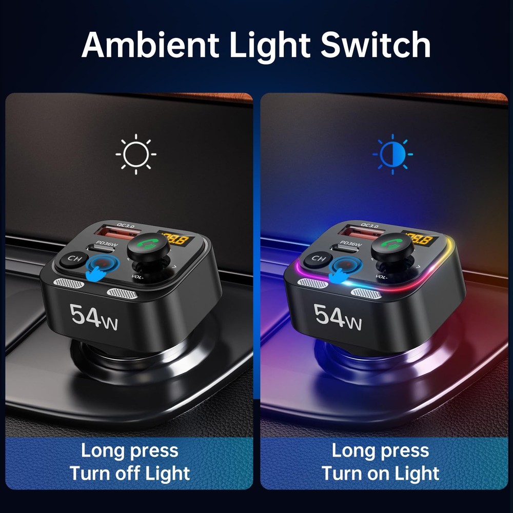 Syncwire Bluetooth 5.4 FM Transmitter Car Adapter 54W PD 36W 18W Stronger Du...