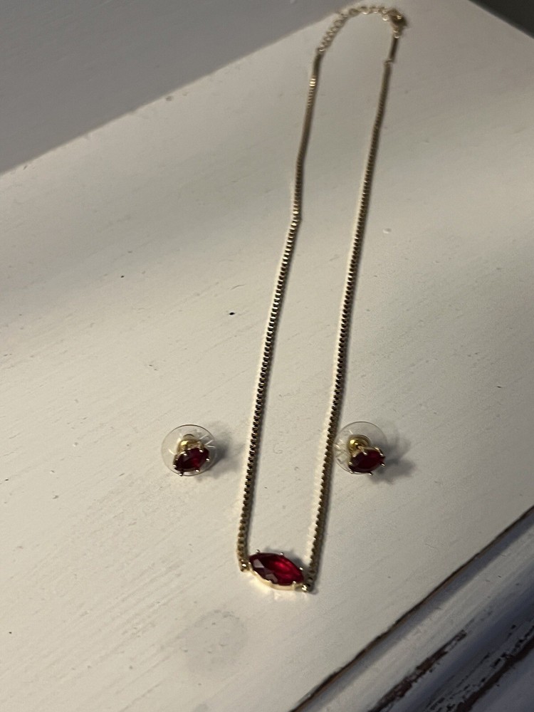 Necklace And Earring Set Red Stone