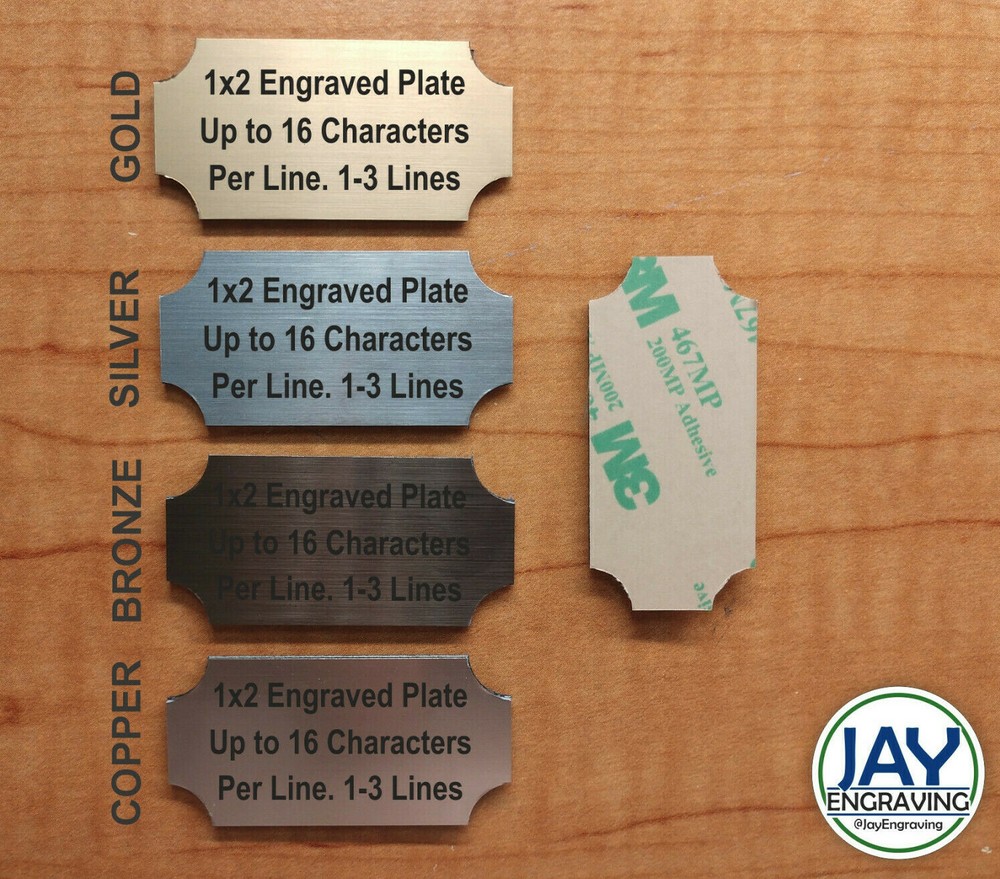 Custom Engraved 1x2 Plate Plaque w/ Adhesive Back & Notched Corners / Tag Marker