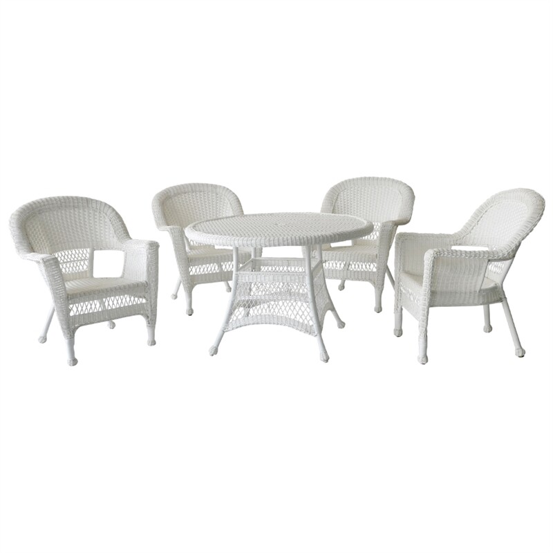 Jeco Resin Wicker 44" Round Dining Table in White
