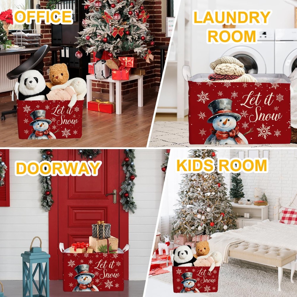 Merry Christmas Snowman Rectangular Basket,Waterproof Boxes with Handle, Toy ...