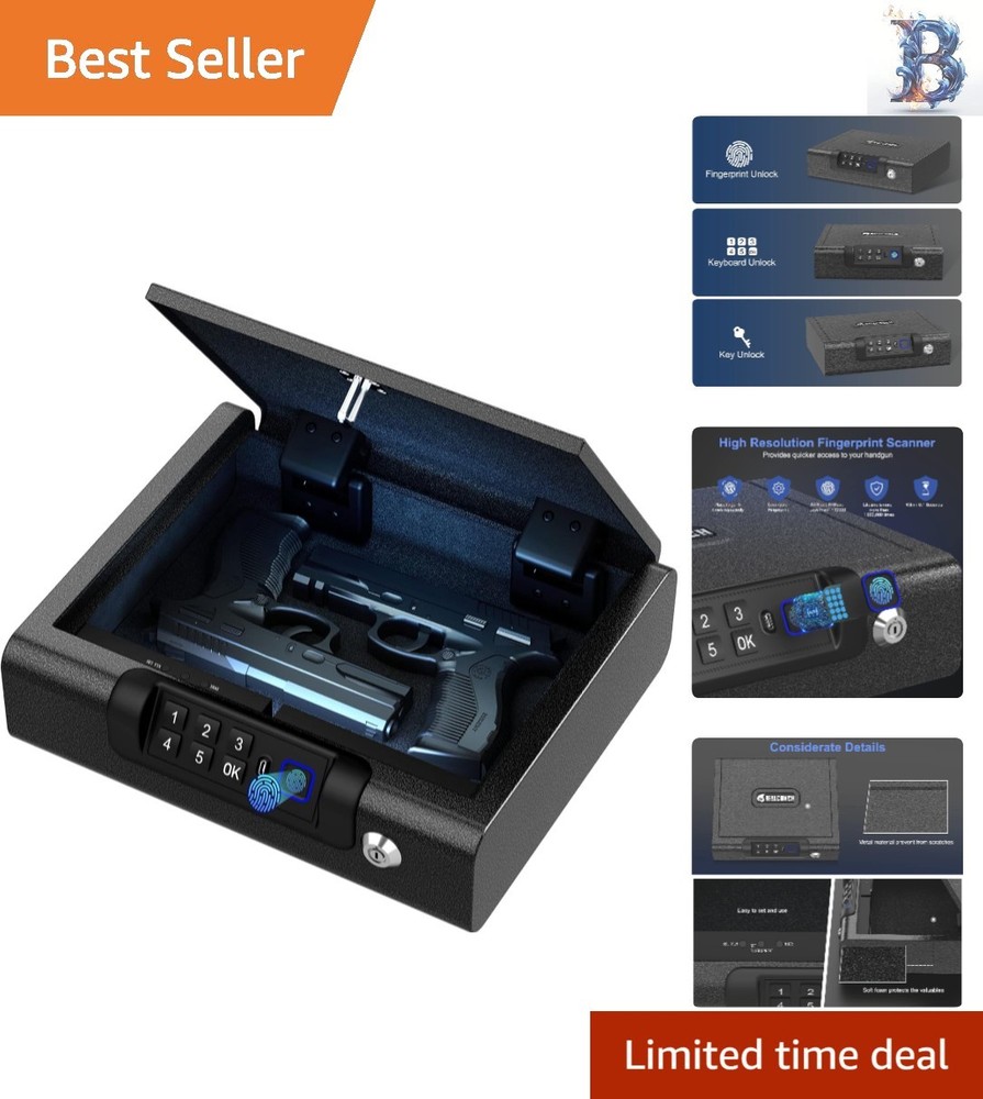 Modern Biometric Gun Safe with USB Recharge & Interior Light - Secure Storage