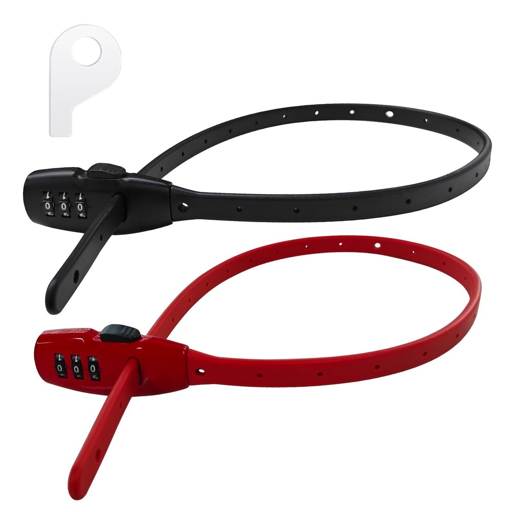 2 Pack Adjustable Zip Tie Lock 20" | 3-Digit Combo for Bikes, Helmets, Luggage
