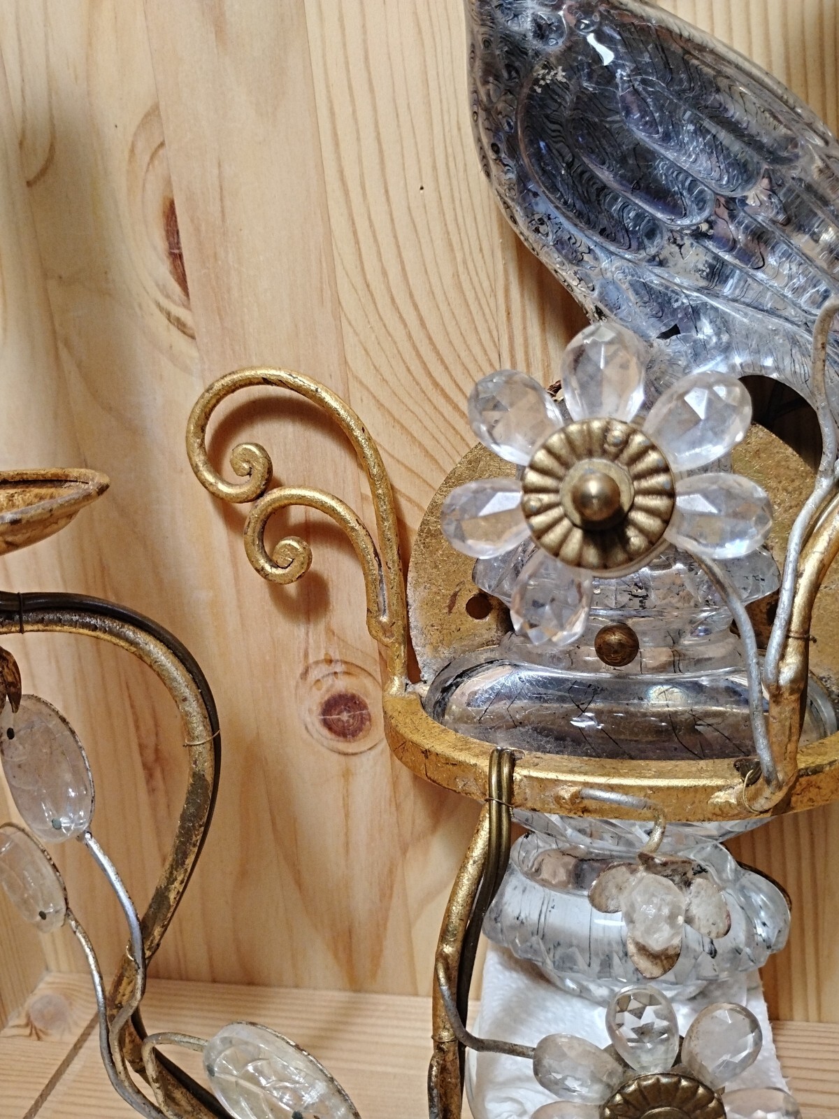 1 Antique Maison Bagues French Crystal Glass Parrot Bird Wall Sconce