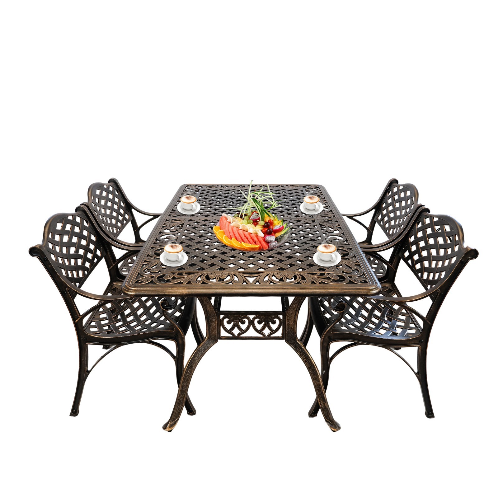 5 Pieces Patio Dining  Set Cast Aluminum Patio Table and  Chairs Set 4 ,Bronze