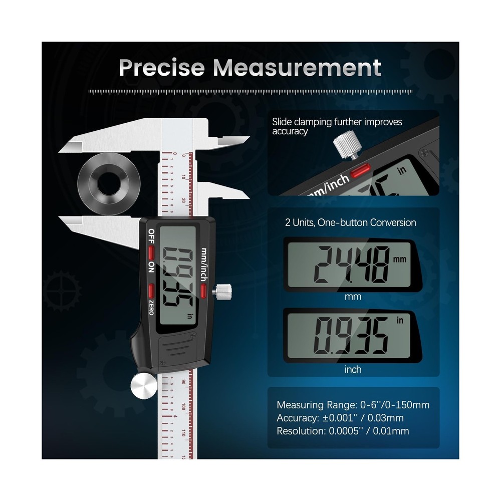 Housolution Digital Caliper 6 Inch, Caliper Measuring Tool with Large LCD Scr...