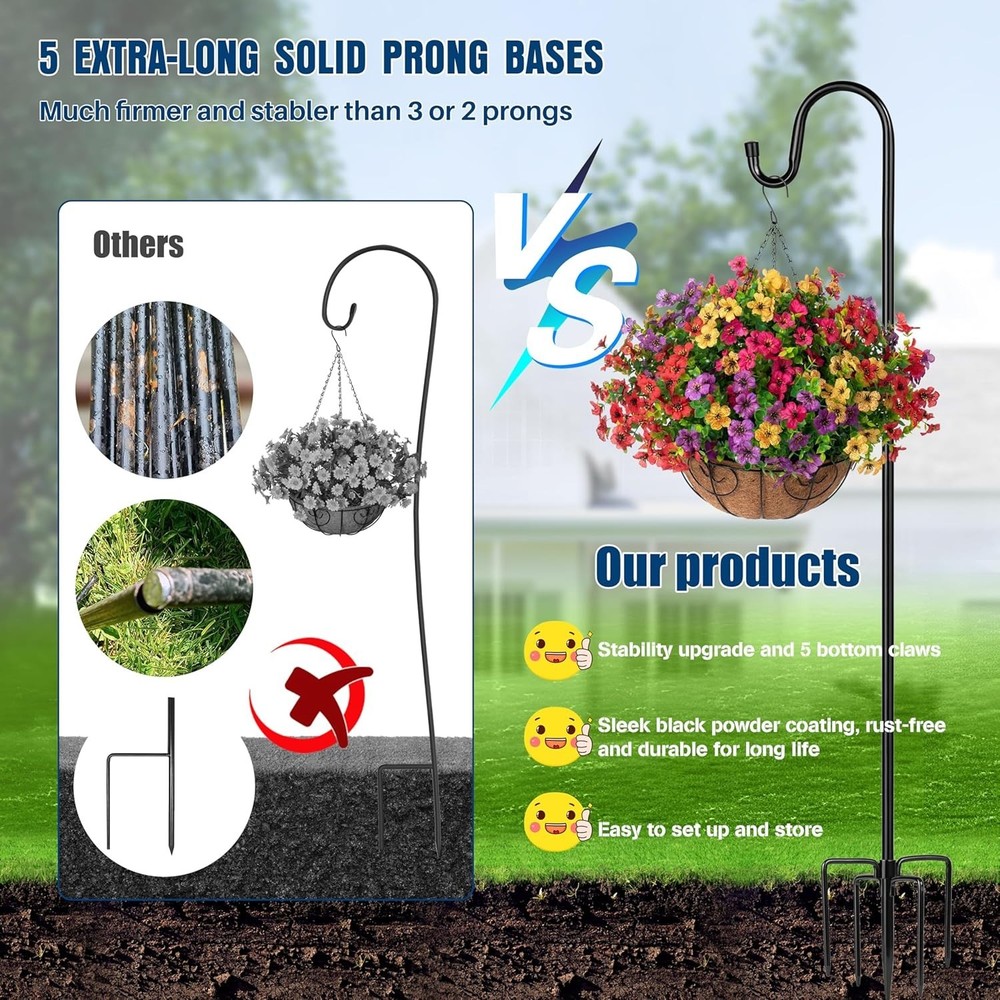 76" Adjustable Bird Feeder Pole - Heavy Duty Shepherd Hook